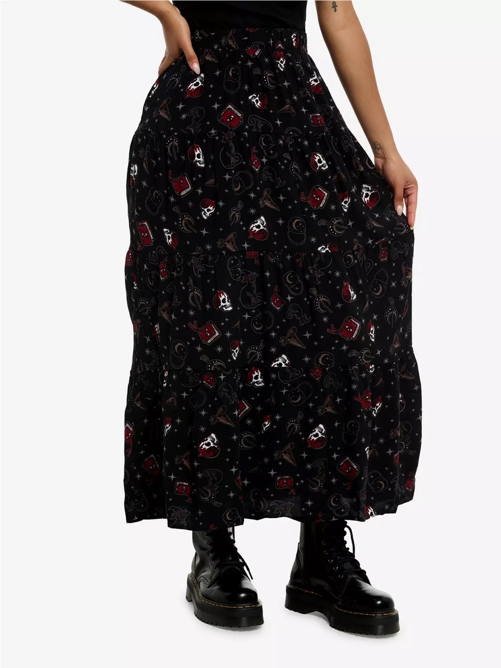 COSMIC AURA Witch Icons Tiered Midi Skirt Size Small NEW